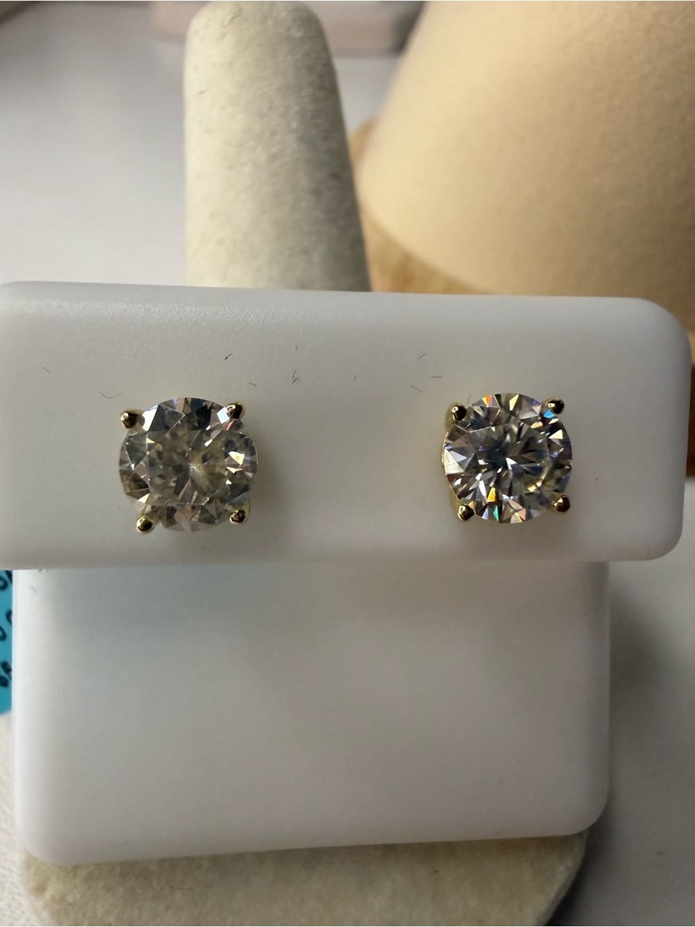 1.6 CTW Sterling Silver Gold Moissanite Stud Earrings MSRP $599